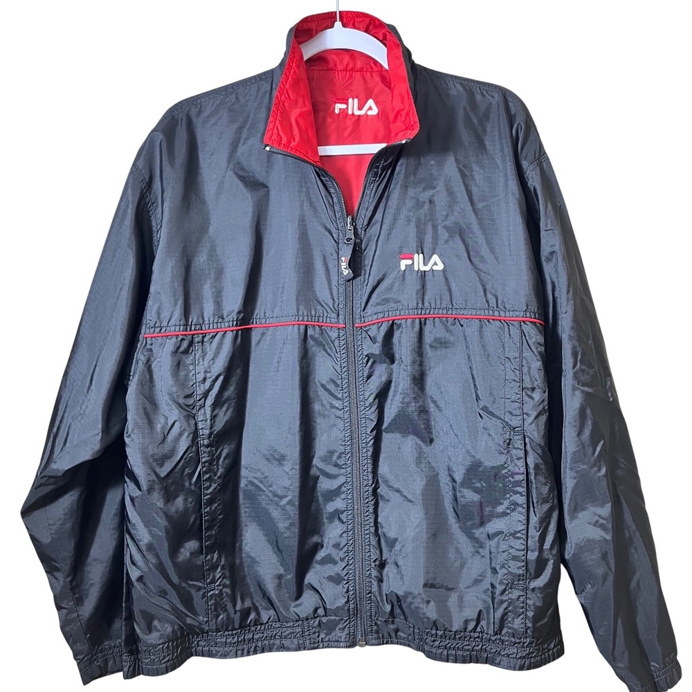 Vintage 90s FILA Track Jacket Windbreaker Mens Small Streetwear Retro‎ Black Red